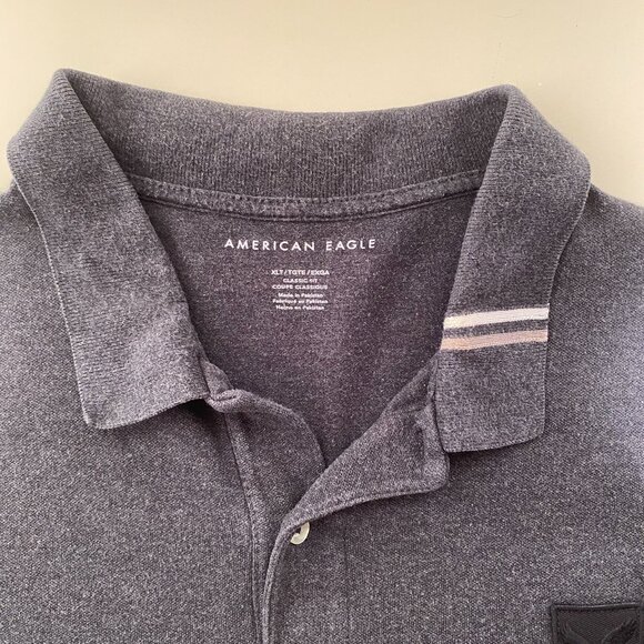 American Eagle Striped Collar Club Logo Polo Shirt - Picture 4 of 7
